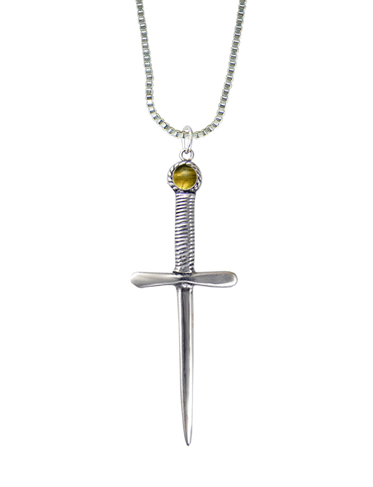 Sterling Silver Queen's Protector Knife Dagger Pendant With Citrine